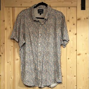 Bonobos Men’s Slim Fit Blue‎ and Orange Print Short Sleeve Button Down Shirt XL